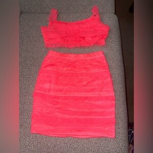 For Love & Lemons Vixen Cropped Top & Mini Skirt Lace Ruffles Swiss Dot Set L/XS